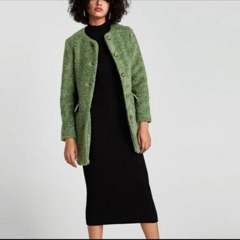 Zara green teddy shearling coat